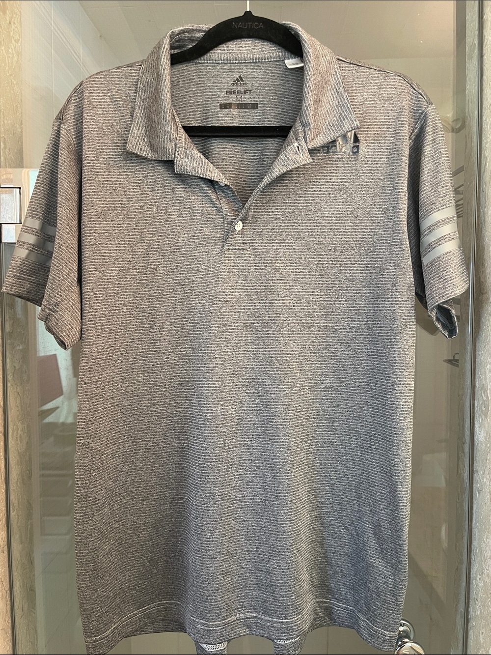 Kids Adidas Heather Gray Polo with Subtle Stripe Detail